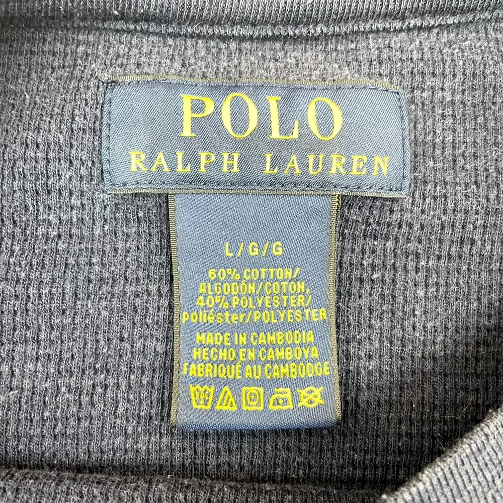 Polo Ralph Lauren T Shirt‎ Mens Large Navy Blue Waffle Knit Thermal Pony Logo